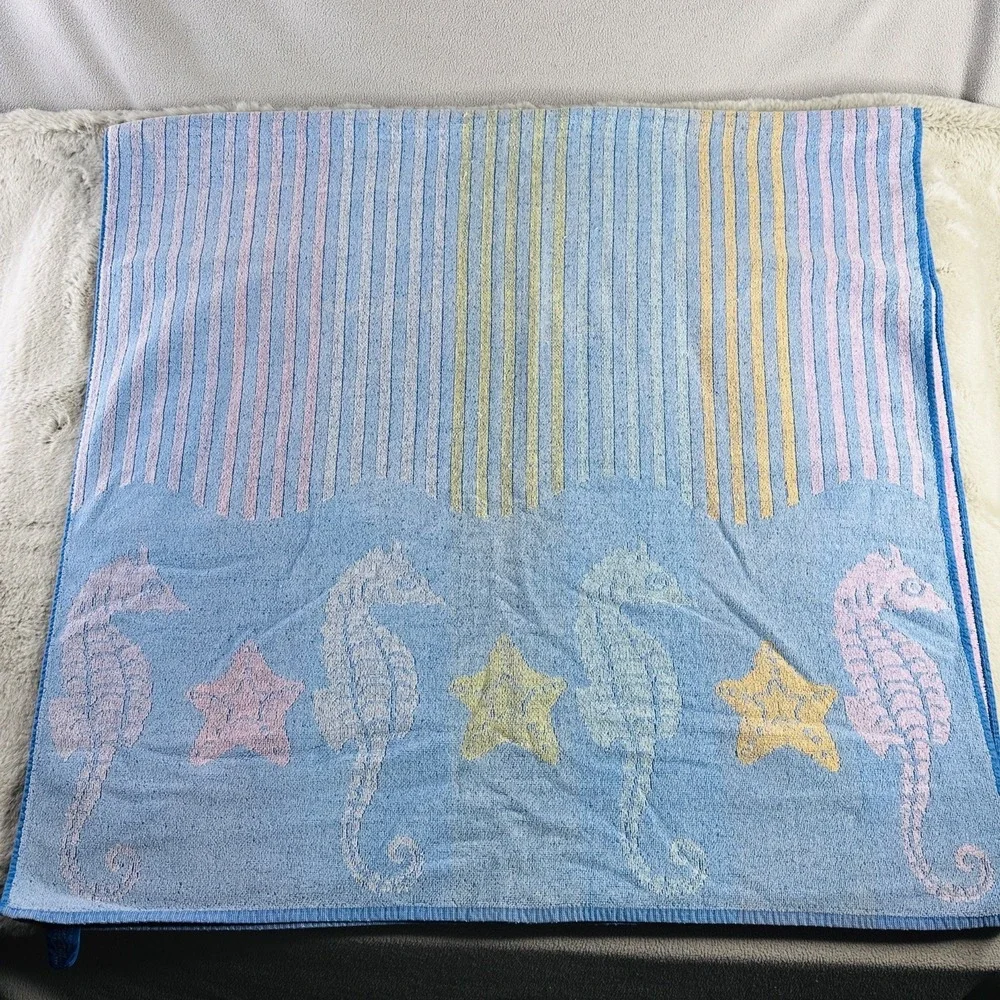 Vintage Gramercy Brastex Towel Seahorses Two Sided Beach Brazil 28